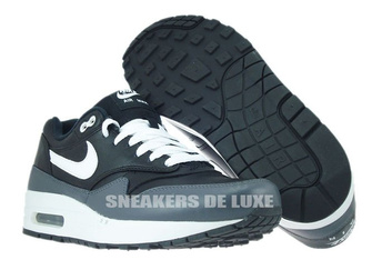 654466-001 Nike Air Max 1 Leather Balck/White-Dark Grey