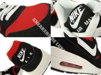 555766-004 Nike Air Max 1 Black / White-University Red-White
