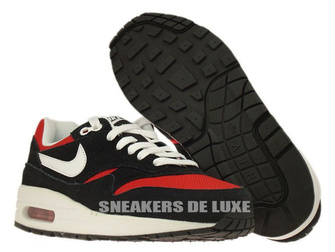 555766-004 Nike Air Max 1 Black / White-University Red-White