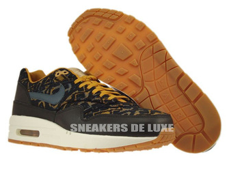 454746-003 Nike Air Max 1 Premium Black/Dark Armory Blue-Gold Suede-Linen