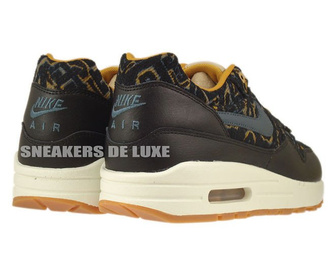 454746-003 Nike Air Max 1 Premium Black/Dark Armory Blue-Gold Suede-Linen
