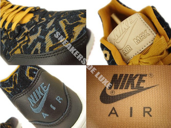 454746-003 Nike Air Max 1 Premium Black/Dark Armory Blue-Gold Suede-Linen