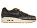 454746-003 Nike Air Max 1 Premium Black/Dark Armory Blue-Gold Suede-Linen
